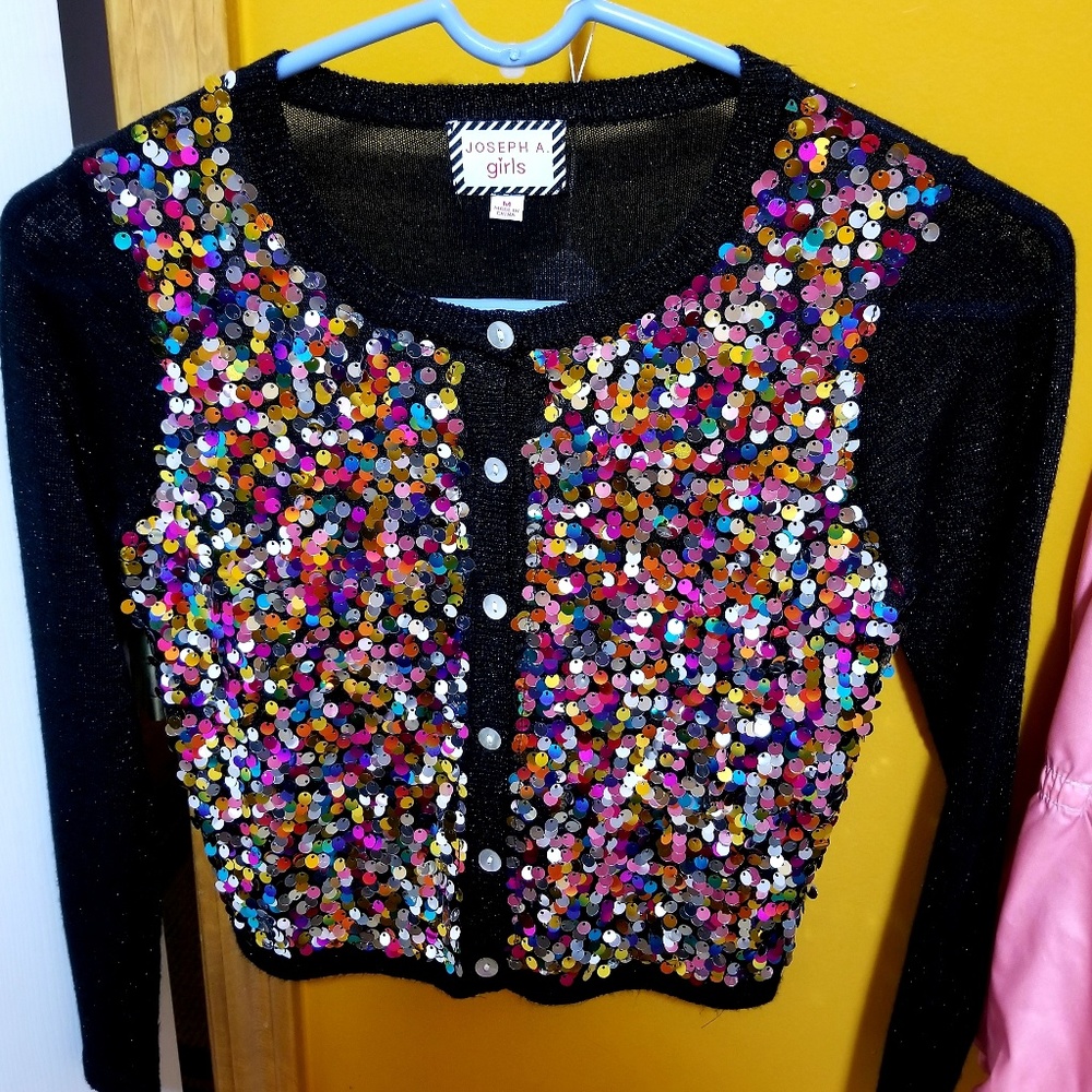 Girls Multi color sequin embellished cardigan